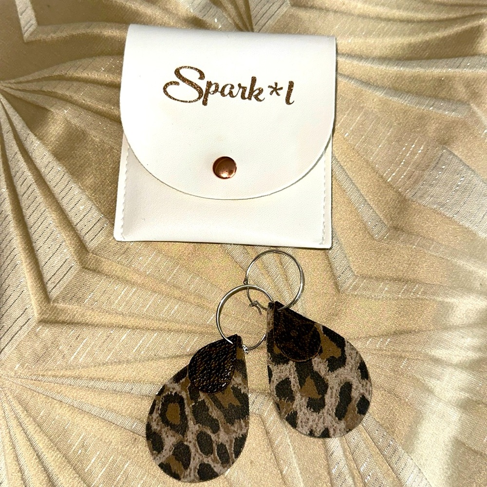 NEW Upcycled Sparkl leather LV earrings with leopard lining and silver hoops